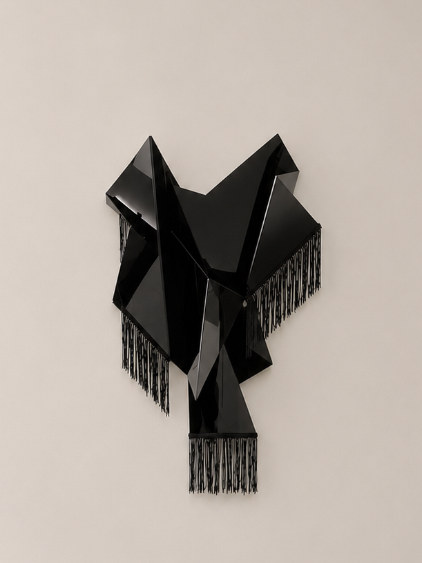 Black tassel geometric wall sculpture