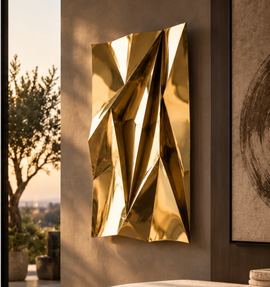 Geometric Chrome Gold Wall Sculpture