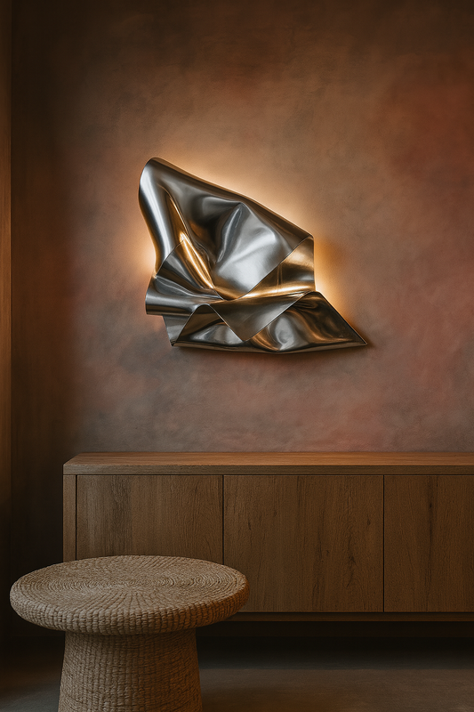 Chrome Scrunched 3D wall sculpture