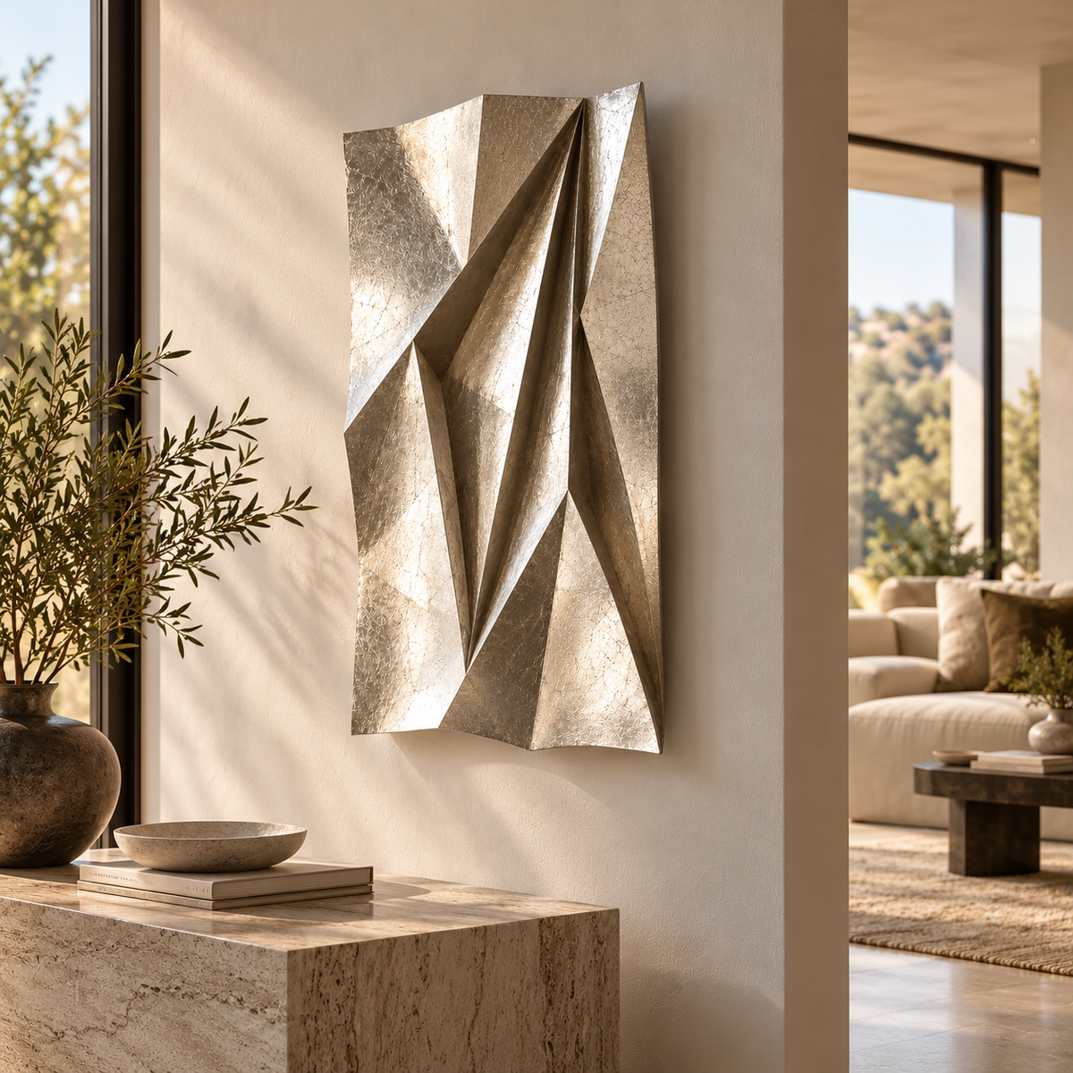 Geometric Silver leaf Wall Sculpture