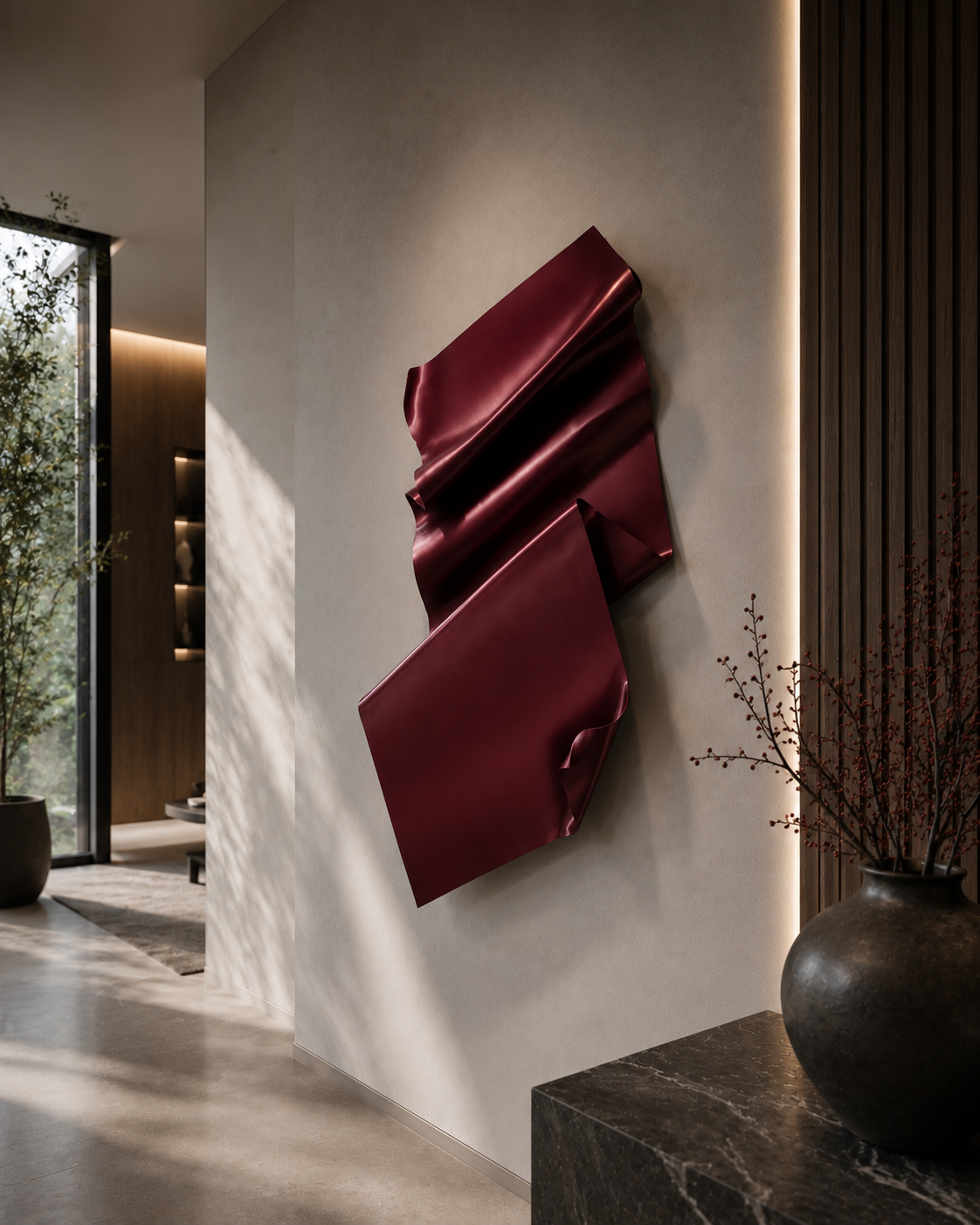 Liquid 3D Wall Sculpture - Classic Burgundy