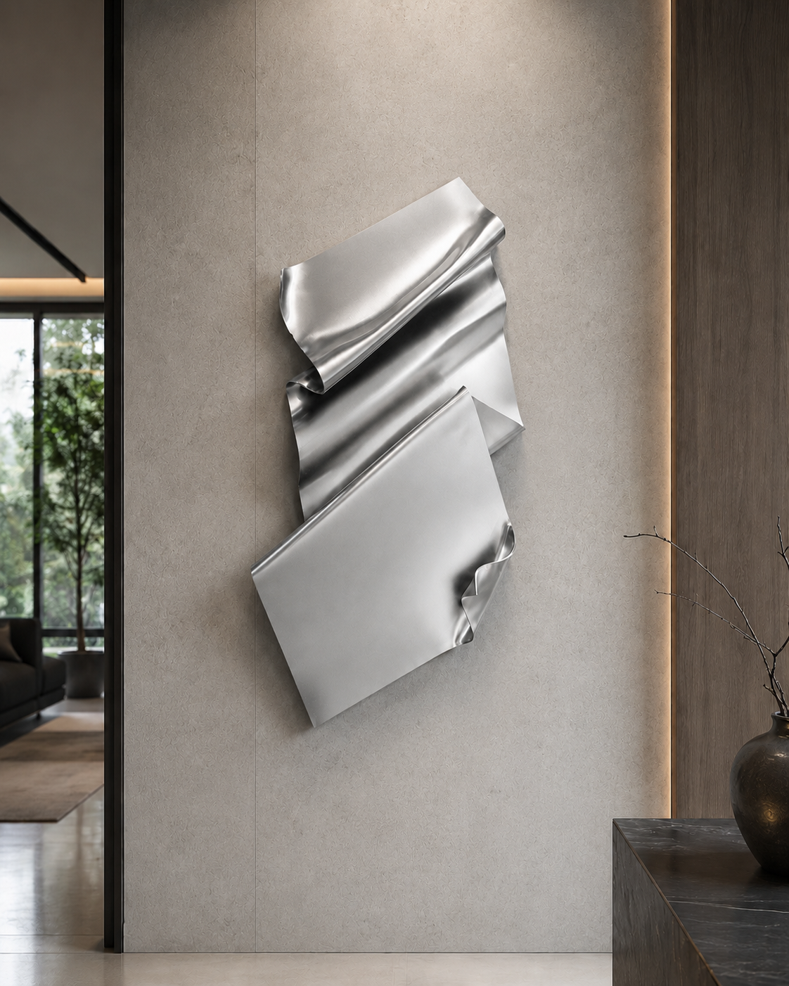 Liquid 3D Wall Sculpture - metallic silver
