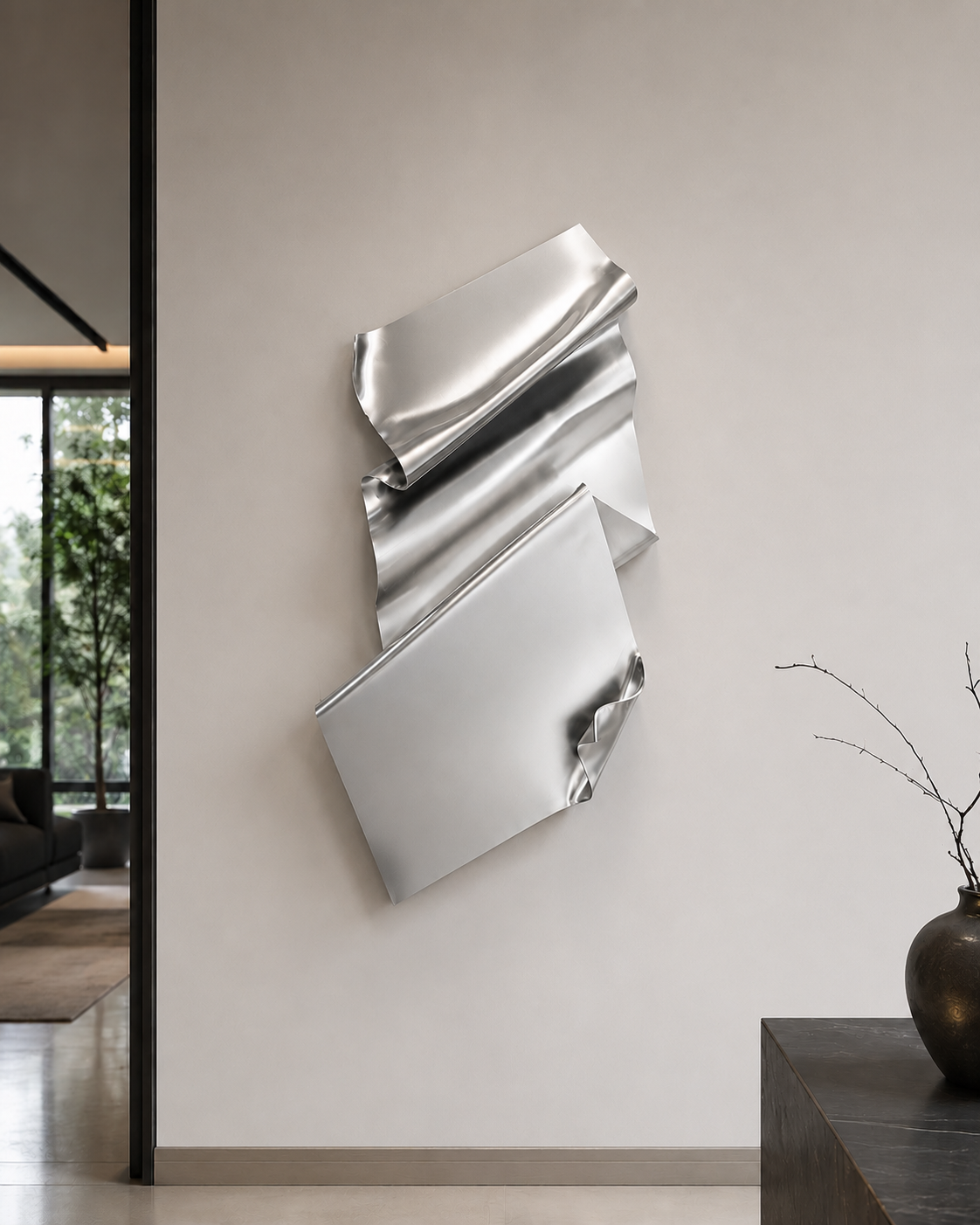 Liquid 3D Wall Sculpture - metallic silver