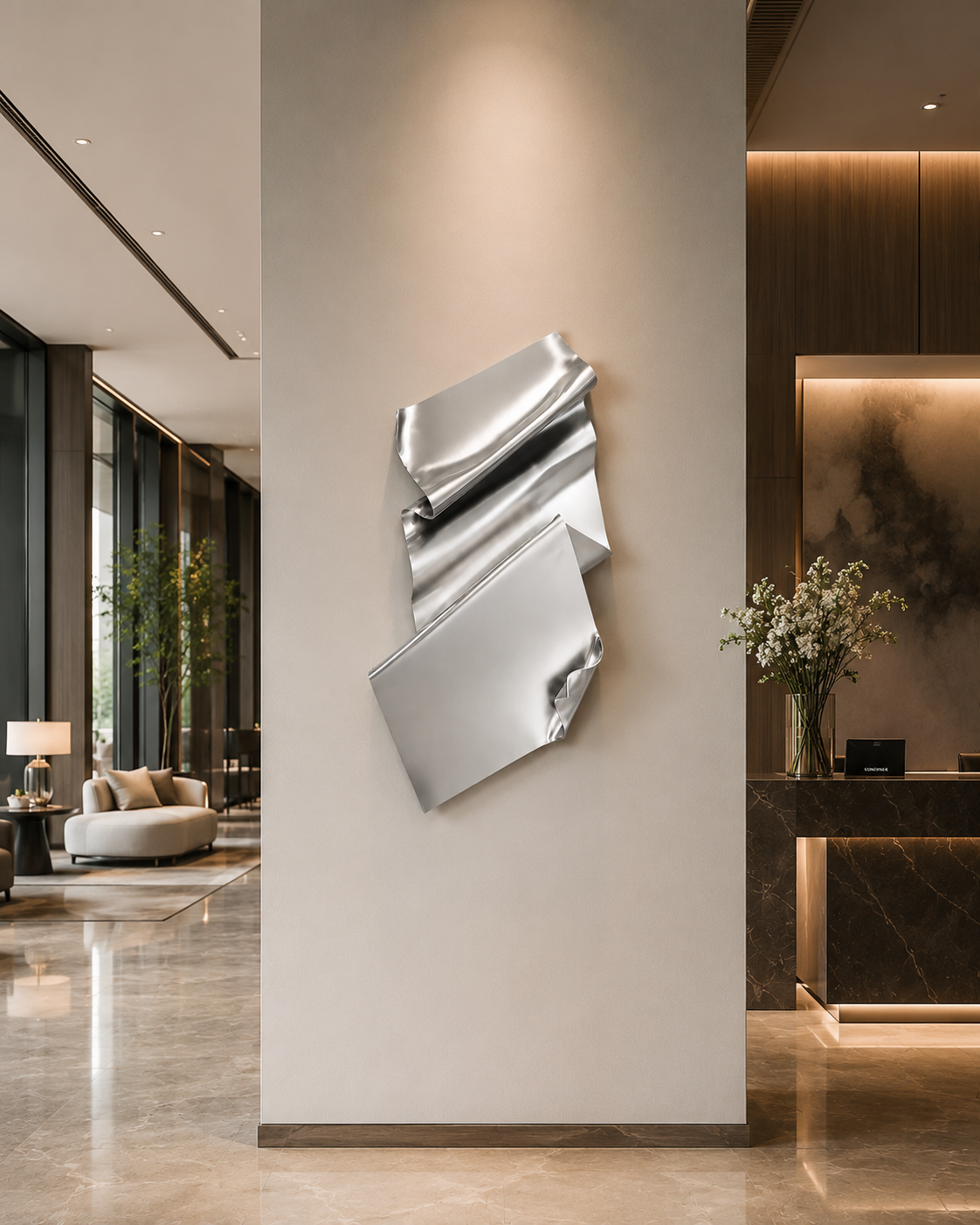 Liquid 3D Wall Sculpture - metallic silver