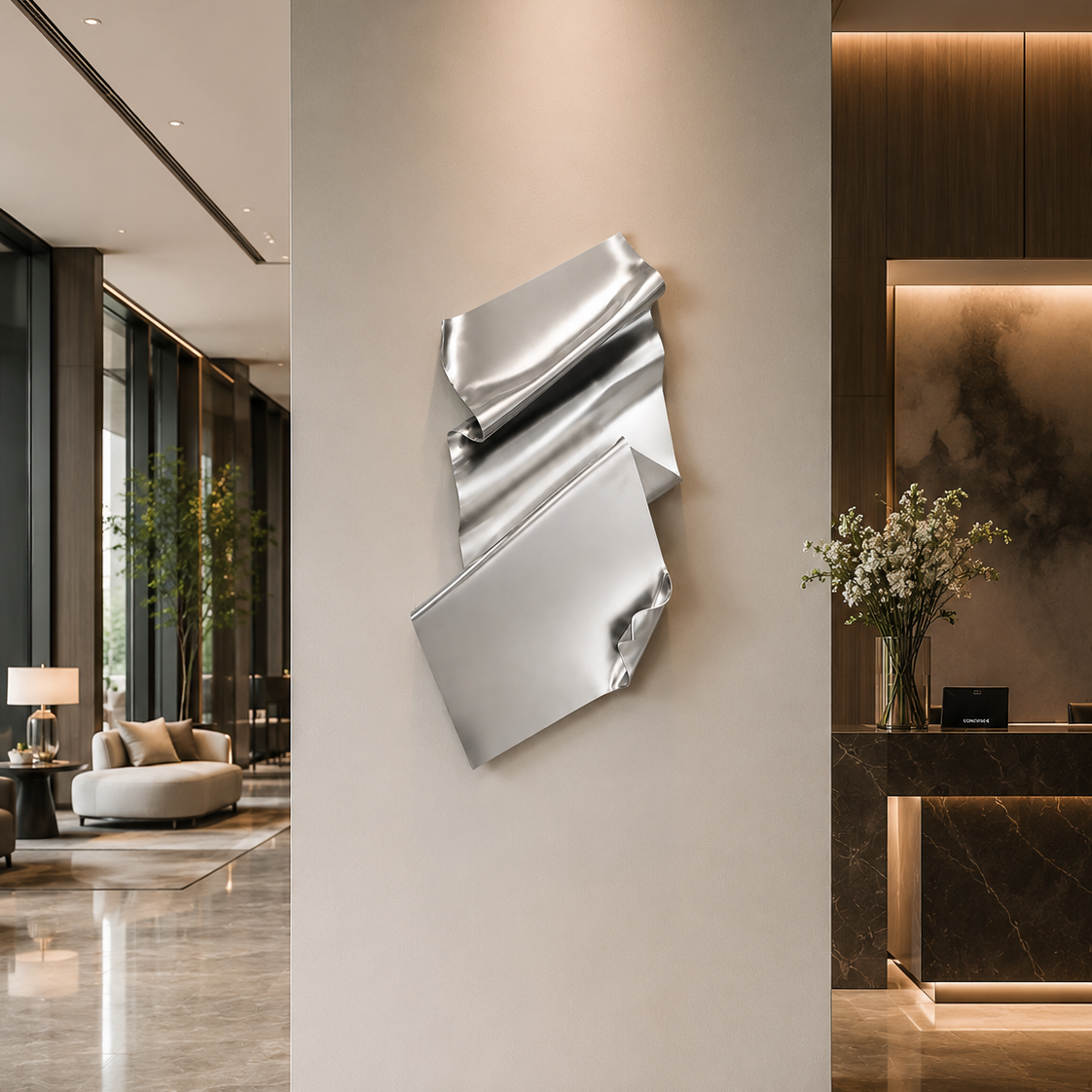 Liquid 3D Wall Sculpture - metallic silver