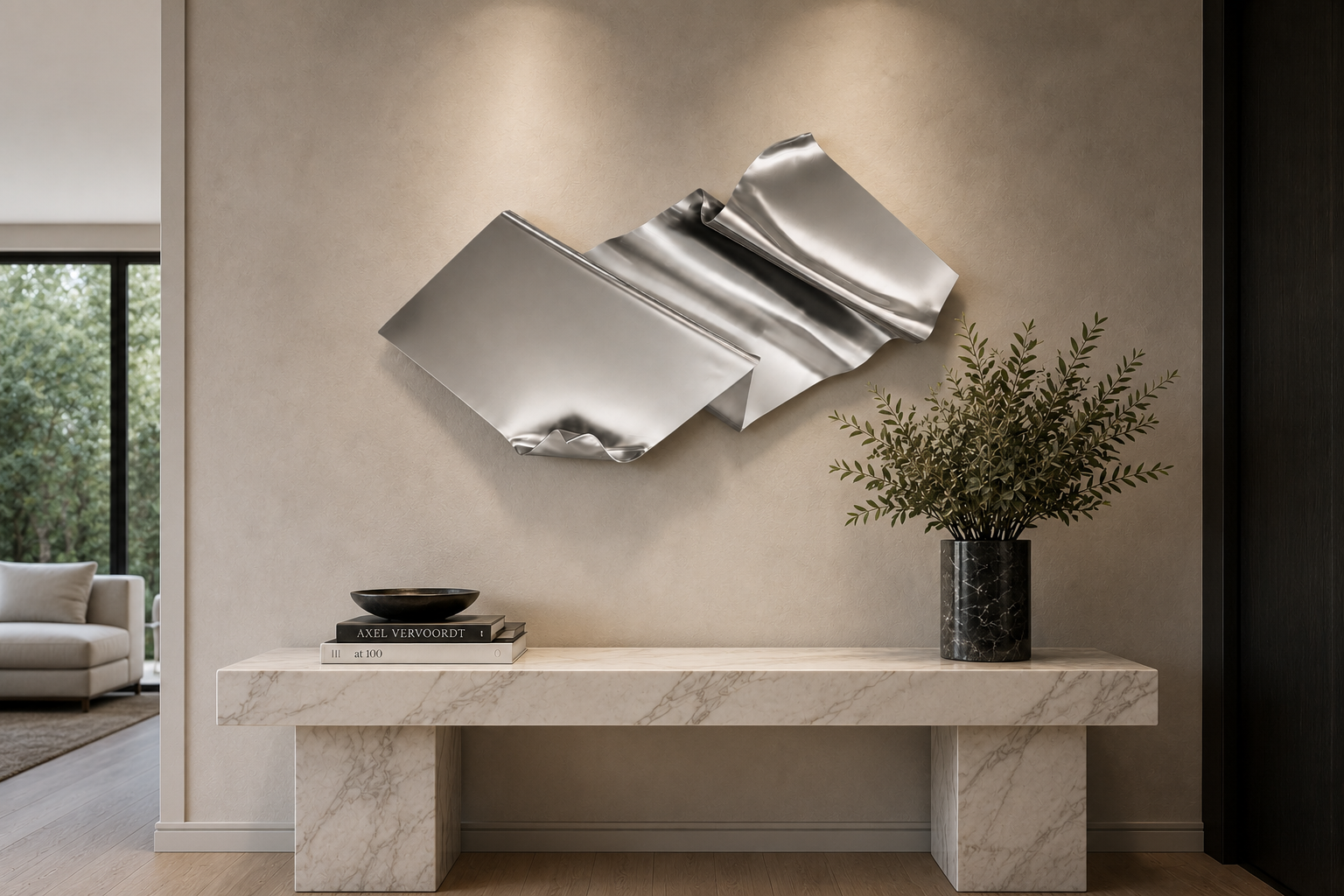Liquid 3D Wall Sculpture - metallic silver